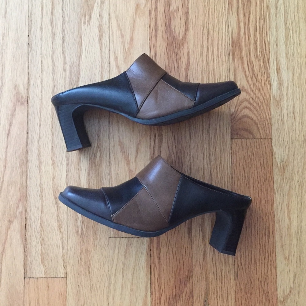 Rialto Dark Brown & Tan Heeled Mules